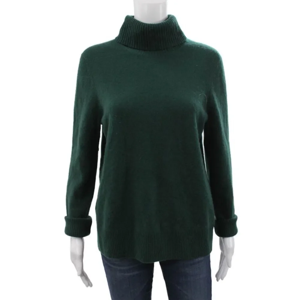 Aqua Cashmere Women Green 100% Cashmere Turtleneck Pullover Basic Size L